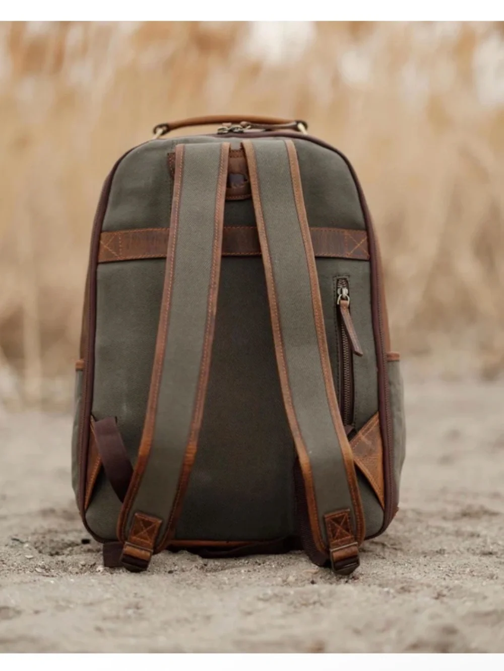Kodiak Canvas Backpack in Olive Green with Brown Trim